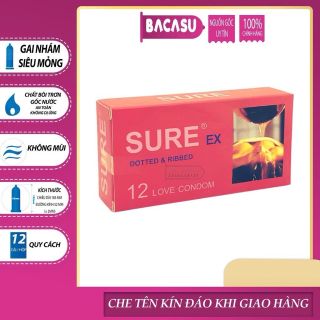 Bao cao su Sure siêu mỏng, có gân, gai hộp 12 cái Bao cao su Sure siêu mỏng, có gân, gai hộp 12 cái