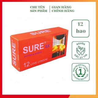 Bao cao su Sure siêu mỏng, có gân, gai hộp 12 cái Bao cao su Sure siêu mỏng, có gân, gai hộp 12 cái