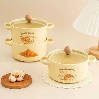 Âu Sứ Nồi Sứ Núm Gỗ Cute Vàng ( THÙNG 20C) Âu Sứ Nồi Sứ Núm Gỗ Cute Vàng ( THÙNG 20C)
