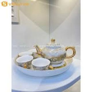 HÀNG CÓ SẴN Bộ Ấm Chén Sứ Vân Đá Cao Cấp / Ấm Chén Uống Trà / Viền Vàng Sang Trọng / Quà Tặng Ý Nghĩa GỐM SỨ CAO CẤP
