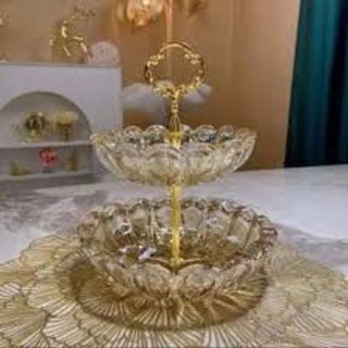 Khay mứt Tết thủy tinh pha lê cao cấp, Dĩa trái cây có chân, đĩa bánh kẹo nhiều tẩng