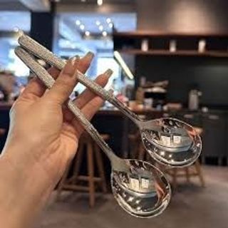 Muỗng, Thìa Múc Canh, Ăn Soup Cán Dài Viền Hoa Văn Sang Trọng, Chất Liệu Inox Sáng Bóng Không GỈ Set Phong Cách Hàn Quốc