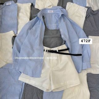 Set 3 món áo 2 dây bản to, quần short cứng, khoác sơ mi kèm nịt freesize dưới 55kg