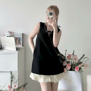 Váy Tuyết Mưa Sát Nách Cổ V Kiểu, Đầm Suông Viền Bèo Dáng Ngắn Thời Trang Váy Tuyết Mưa Sát Nách Cổ V Kiểu, Đầm Suông Viền Bèo Dáng Ngắn Thời Trang