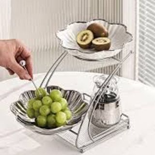 Đĩa sứ 3 tầng kèm dĩa ăn hoa quả, khay đựng đồ ăn trái cây phòng khách gia đình Đĩa sứ 3 tầng kèm dĩa ăn hoa quả, khay đựng đồ ăn trái cây phòng khách gia đình