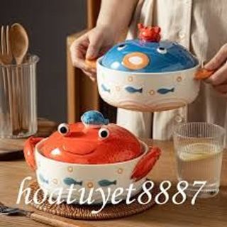 Tô ăn mì, bát sứ úp mì hình Cua có nắp sứ là giá đỡ điện thoại phong cách sáng tạo Nhật Bản dung tích 800ml HỒNG LỘC