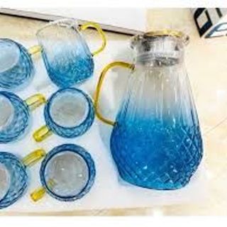 Bộ 6 Cốc Thủy Tinh Kèm Bình Chịu Nhiệt Phong Cách Châu Âu Sang Trọng Màu Xanh Bộ 6 Cốc Thủy Tinh Kèm Bình Chịu Nhiệt Phong Cách Châu Âu Sang Trọng Màu Xanh