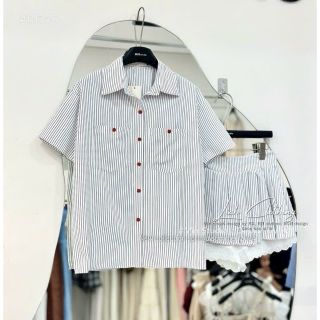 sét 2 món,kate lụa sọc,logo thêu,chân váy xếp ly,có quần lót phối dưới 55kg.