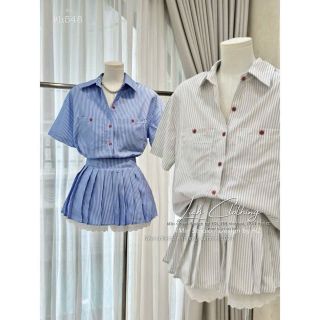 sét 2 món,kate lụa sọc,logo thêu,chân váy xếp ly,có quần lót phối dưới 55kg.
