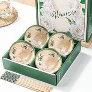 Bộ bát sứ chén đũa họa tiết sang trọng 6 bát 6 đôi đũa Nhật Bản