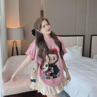 SET áo tăm in thỏ đeo nơ đáng yêu , kèm váy lụa viền ren có lót quần