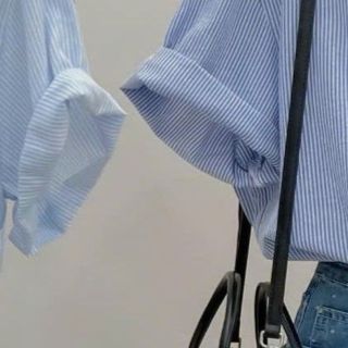 Áo sơ mi sọc thêu Nơ Chất kate freesize dưới 58kg