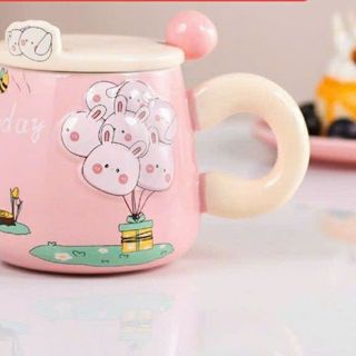 Cốc sứ quai xách chùm bóng[Tặng kèm thìa] nhiều họa tiết nổi cực đẹp nhiều màu kèm hộp đựng