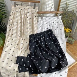 QUẦN DÀI LƯNG CHUN IN NƠ chất đũi gió nhăn Freesize dưới 55kg