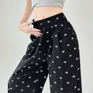 QUẦN DÀI LƯNG CHUN IN NƠ chất đũi gió nhăn Freesize dưới 55kg