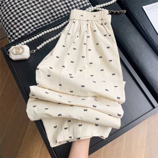 QUẦN DÀI LƯNG CHUN IN NƠ chất đũi gió nhăn Freesize dưới 55kg