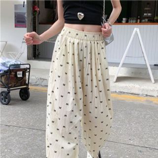 QUẦN DÀI LƯNG CHUN IN NƠ chất đũi gió nhăn Freesize dưới 55kg