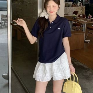 ÁO THUN POLO THÊU NƠ NHỎ freesize dưới 52kg