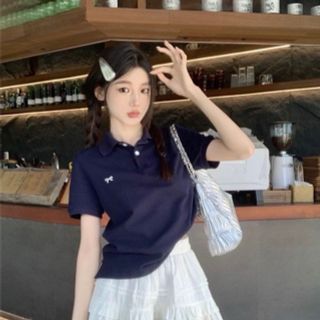 ÁO THUN POLO THÊU NƠ NHỎ freesize dưới 52kg