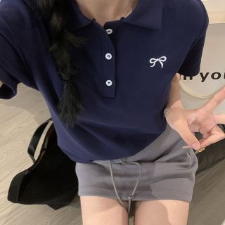 ÁO THUN POLO THÊU NƠ NHỎ freesize dưới 52kg
