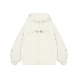 Áo khoác thêu nơ chất thun nỉ dày mịn, nón rộng 2 lớp vải chính ,logo thêu ,dây kéo phao, tay phồng rộng