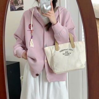 Áo khoác cadigan gài nút có nón 2 lớp rộng, logo thêu trái cây, freesize dưới 70kg