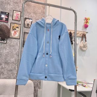 Áo khoác cadigan gài nút có nón 2 lớp rộng, logo thêu trái cây, freesize dưới 70kg