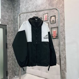 Áo khoác 2 lớp lót dù phối thân ĐEN TRẮNG in PSALMIST dây kéo phao