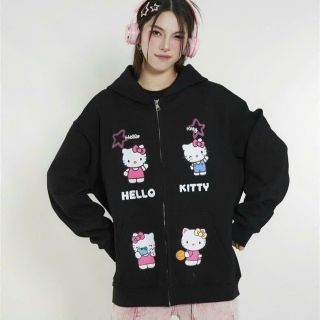 Áo khoác in hoạ tiết KITTY không lem freesize dưới 75kg, nón 2 lớp vải chính, dây kéo phao.tay rộng