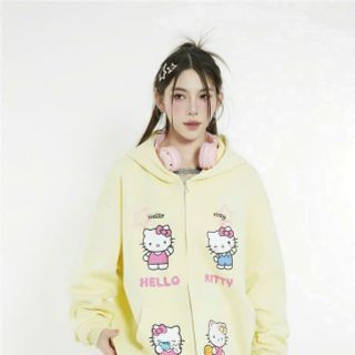 Áo khoác in hoạ tiết KITTY không lem freesize dưới 75kg, nón 2 lớp vải chính, dây kéo phao.tay rộng