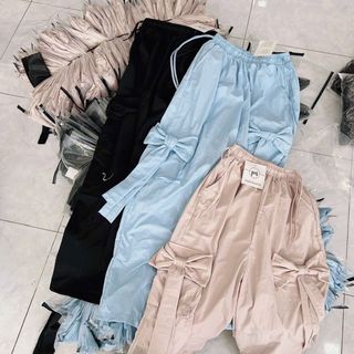 Quần ống rộng THẮT NƠ 2 túi, freesize dưới 70kg chất dù gió trượt nước thoáng mát