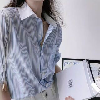 ÁO SƠ MI CROPTOP phối CỔ TRẮNG Chất vải kate sọc mát freesize dưới 55kg