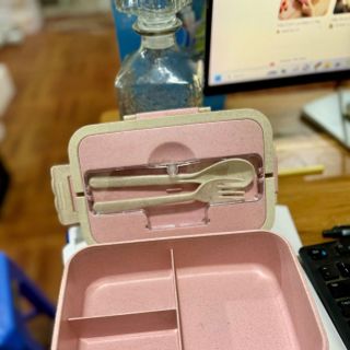 Hộp cơm lúa mạch 3 ngăn kèm đũa thìa