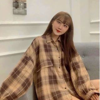 Sơ mi sọc caro form rộng tay phồng freesize 70kg Sơ mi sọc caro form rộng tay phồng freesize 70kg