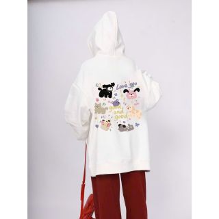 Áo hoodie tay phồng rộng in CÚN LOVE YOU GOOD AND GOOD form rộng dưới 75kg vải dày mịn đẹp