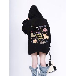 Áo hoodie tay phồng rộng in CÚN LOVE YOU GOOD AND GOOD form rộng dưới 75kg vải dày mịn đẹp