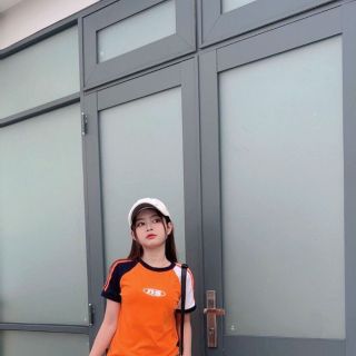 Áo baby tee chất thun cotton tay raplag phối màu cam xanh trắng hot trend