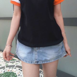 Áo baby tee chất thun cotton tay raplag phối màu cam xanh trắng hot trend