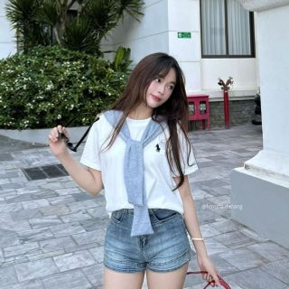 Áo thun baby tee logo thêu ngựa freesize dưới 55kg