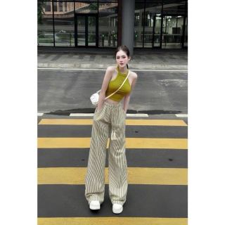 Quần sọc dáng suông ống rộng, chất đũi mềm lưng thun, dây luồng 2 size L và XL