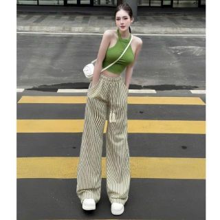 Quần sọc dáng suông ống rộng, chất đũi mềm lưng thun, dây luồng 2 size L và XL