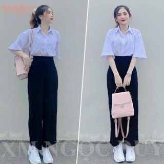 Sơ mi học sinh tay lỡ có túi chất lụa mềm mịn, freesize form unisex 55kg