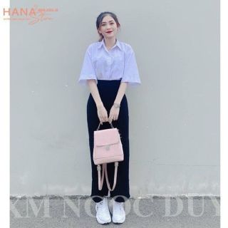 Sơ mi học sinh tay lỡ có túi chất lụa mềm mịn, freesize form unisex 55kg