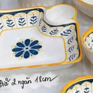 Đĩa kèm bát nước chấm kiểu Nhật hoạ tiết tinh tế