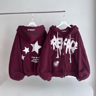 Áo khoác hoodie zip in chữ nổi PREFACE dây kéo 2 đầu Áo khoác hoodie zip in chữ nổi PREFACE dây kéo 2 đầu