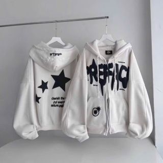 Áo khoác hoodie zip in chữ nổi PREFACE dây kéo 2 đầu Áo khoác hoodie zip in chữ nổi PREFACE dây kéo 2 đầu