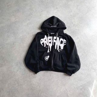 Áo khoác hoodie zip in chữ nổi PREFACE dây kéo 2 đầu Áo khoác hoodie zip in chữ nổi PREFACE dây kéo 2 đầu