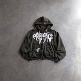 Áo khoác hoodie zip in chữ nổi PREFACE dây kéo 2 đầu Áo khoác hoodie zip in chữ nổi PREFACE dây kéo 2 đầu