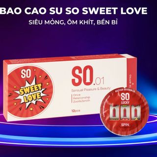 Bao cao su SO SWEET LOVE size 52mm siêu mỏng, hương dâu 12 cái/ hộp
