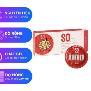 Bao cao su SO SWEET LOVE size 52mm siêu mỏng, hương dâu 12 cái/ hộp